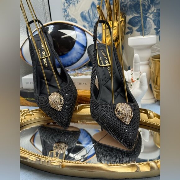 🆕 KURT GEIGER LONDON 🧿 NWOB Belgravia Black Crystal Sling Back Heel, Sz 38 7.5 - Picture 5 of 16